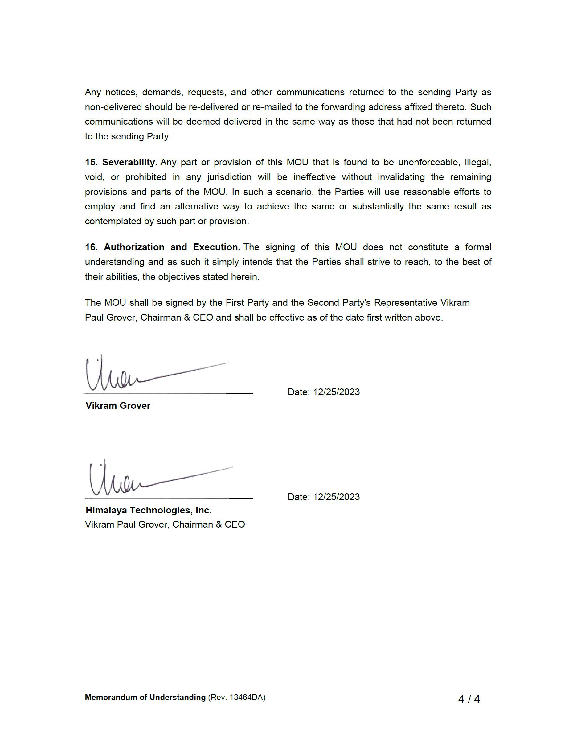 HIMALAYA TECHNOLOGIES, INC Form 8-K Current Report Filed 2023-12-26