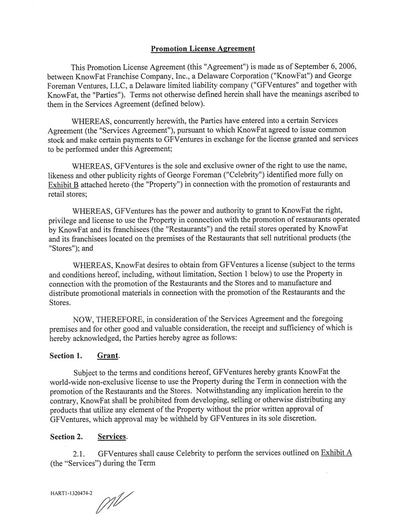 Ex 10.25 GFV Promotion License Agreement